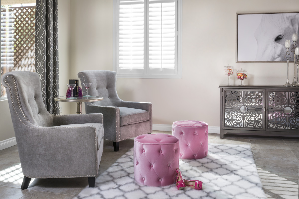 Atlanta pink living room with shutters
